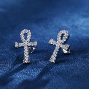 Ankh Cross Iced Diamond Earrings