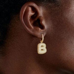 B Initial letter Icy Gold Drop Earring