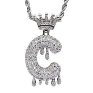 Crowned Initial Letter Diamond Drip Pendant