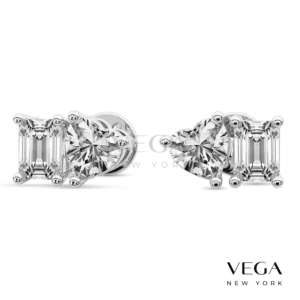 Heart and Emerald Lab Diamond Cluster Stud Earrings