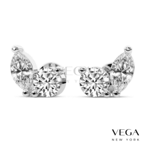 Marquise and Round Lab Diamond Cluster Stud Earrings