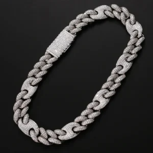 15.00 mm 3-lines sylte 925 Silver moissanite Cuban link