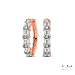Emerald shaped Lab Diamond Hoop Earrings