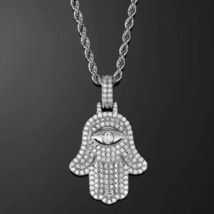 Icy Lab Diamond Hamsa Hand Pendant