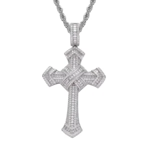 Icy Lab Diamond Baguette Cross Pendant