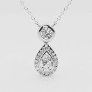 Round & Pear Diamond Halo Fashion Pendant Necklace