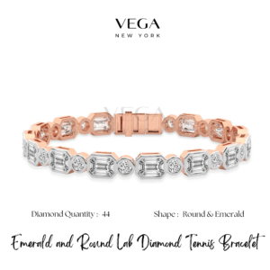 Emerald and Round Cut Dual Diamond Tennis Bracelet