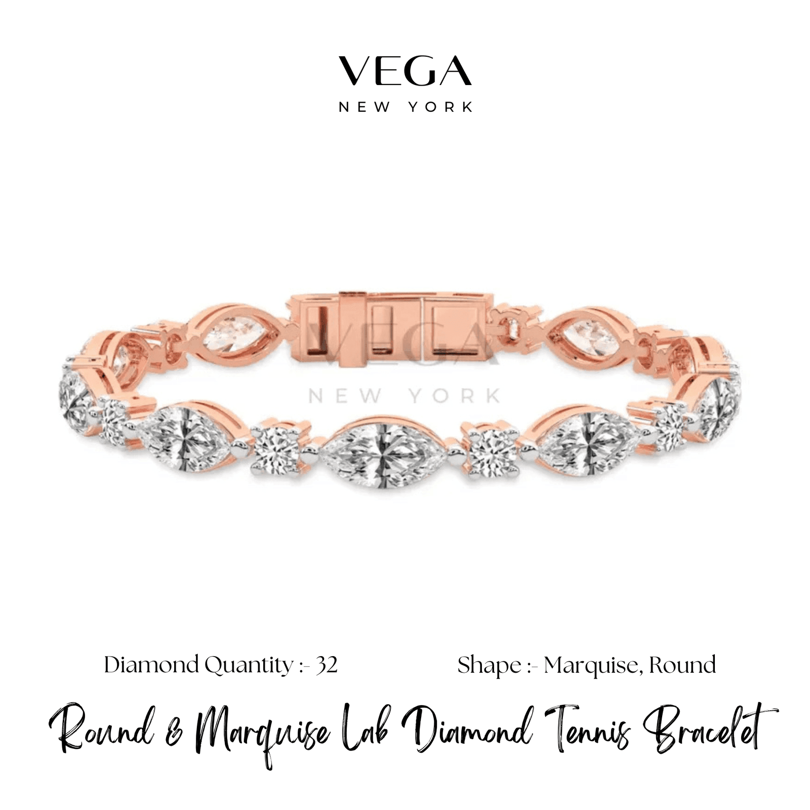Round & Marquise Lab Diamond Tennis Bracelet (3)