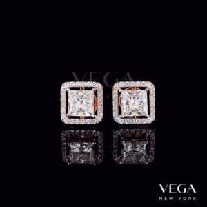 Princess-Cut Halo lab diamond Stud Earrings in rose gold