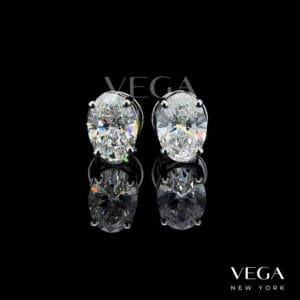 Oval Cut Halo lab diamond Stud Earrings in white gold