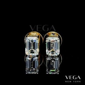 Emerald-Cut lab diamond Stud Earrings in yellow gold