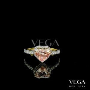 Peach Heart lab diamond Halo Ring in yellow gold