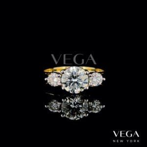 Classic Three Stone lab diamond Engagement Ring in yellow gold