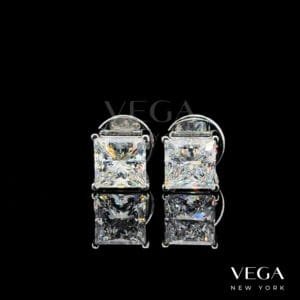 Princess Cut Halo lab diamond Stud Earrings in white gold