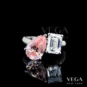 Two-Stone Fancy Pink & White lab diamond Engagement Ring in white gold