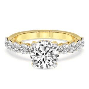 Round Prong Set Side Stone Lab Grown Diamond Engagement Ring