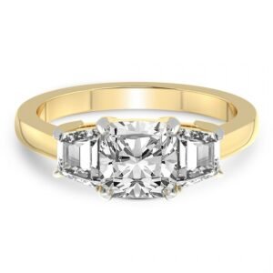 Cushion Channel set Three stone Lab Grown Diamond Engagement Ring
