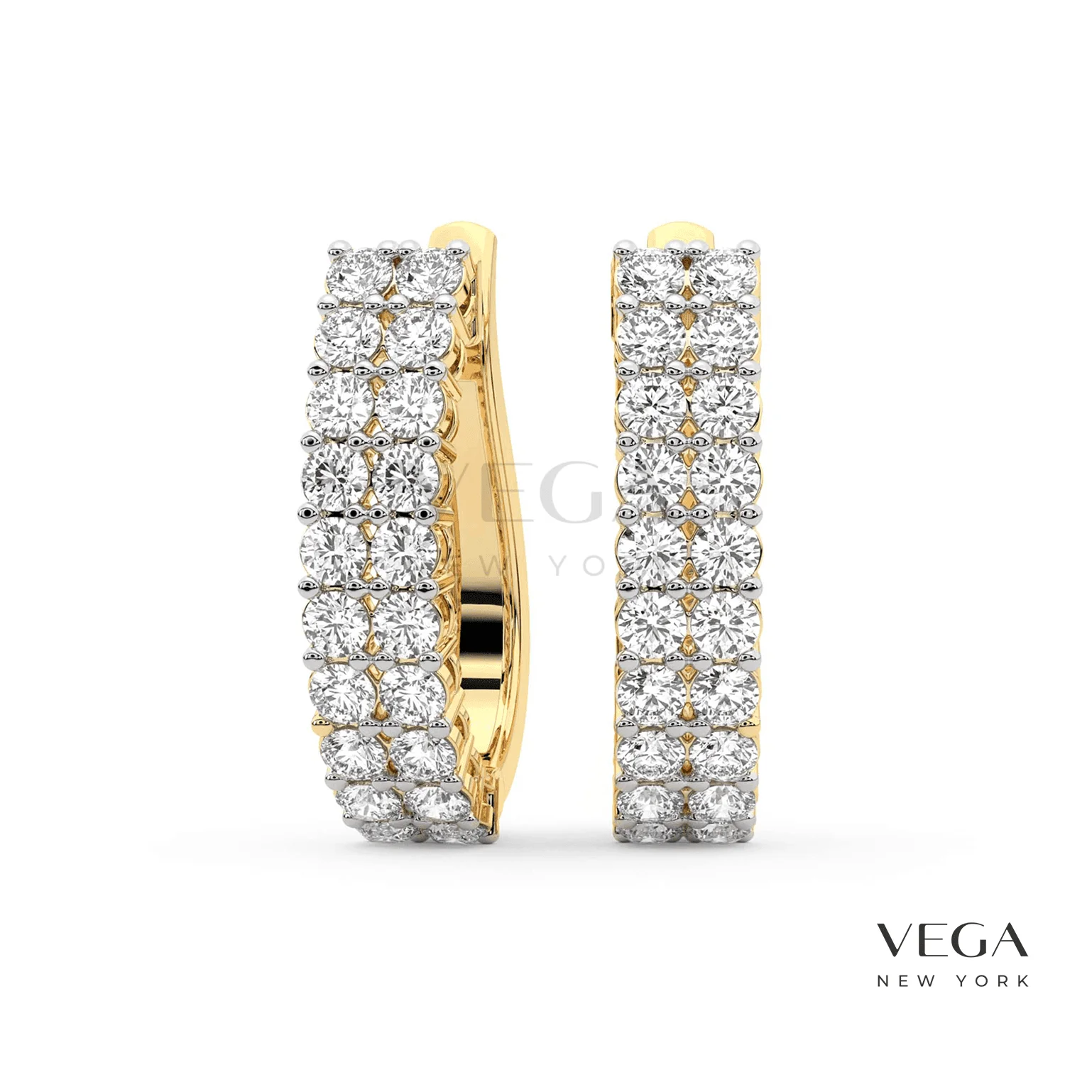 Double Row Round Lab Diamond Hoop Earrings yg 1