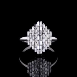 Art Deco Inspired Geometric Baguette Diamond Cluster Ring