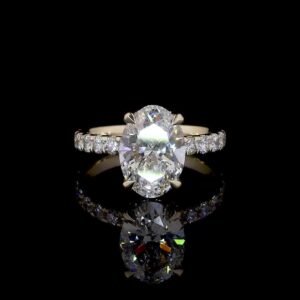 Classic Oval Cut Diamond Engagement Ring with Pave Set Band