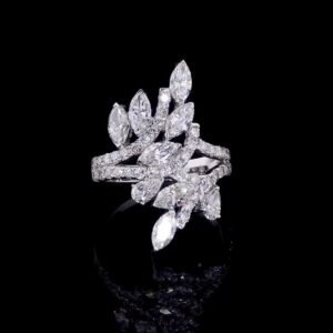 Nature-Inspired Marquise Diamond Leaf Bypass Ring