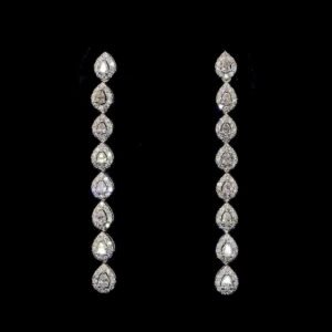 Vega New York Pear Diamond Halo Drop Earrings